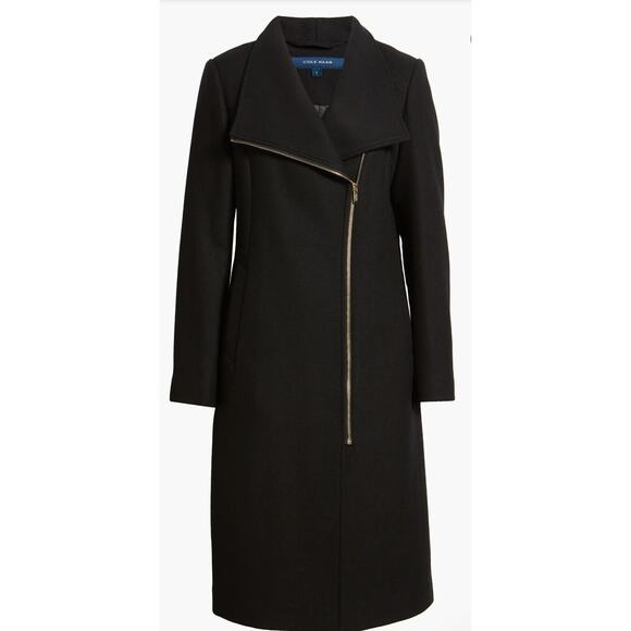 NWT $500 Cole Haan Wool Blend Full Zip Collar Coat Women's 10 Black C4 - Picture 5 of 17